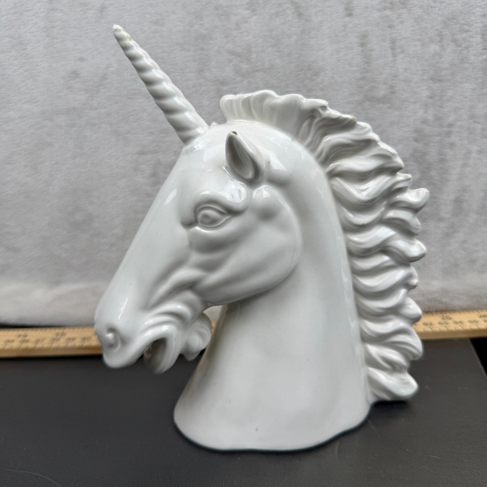 Vintage Unicorn Bust Girl Room Decor White Ceramic Head Figurine Japan 1980